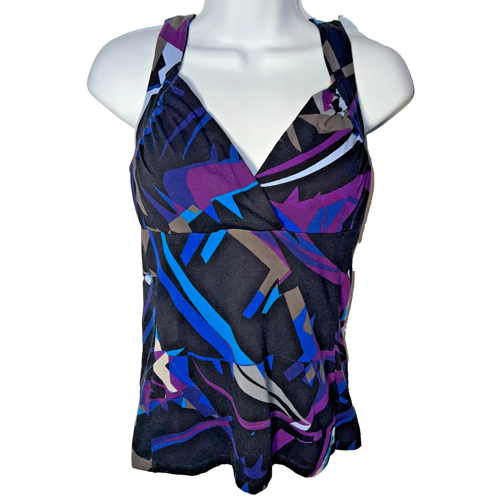 Express - Tank Blouse Women's S Abstract Modern Print Peplum Hem